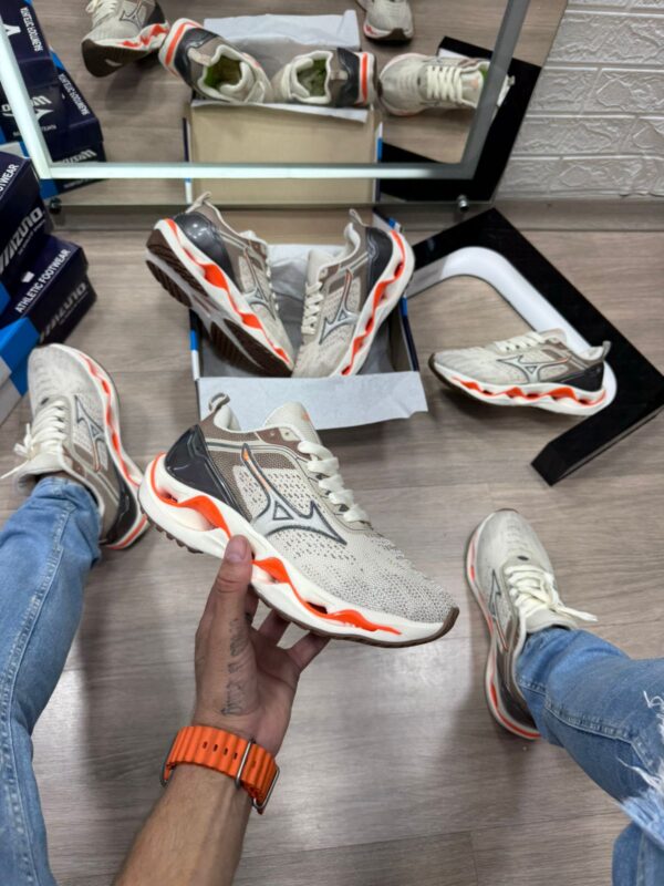 Mizuno Wave Stratos Off White Laranja Atacado - Imagem 2